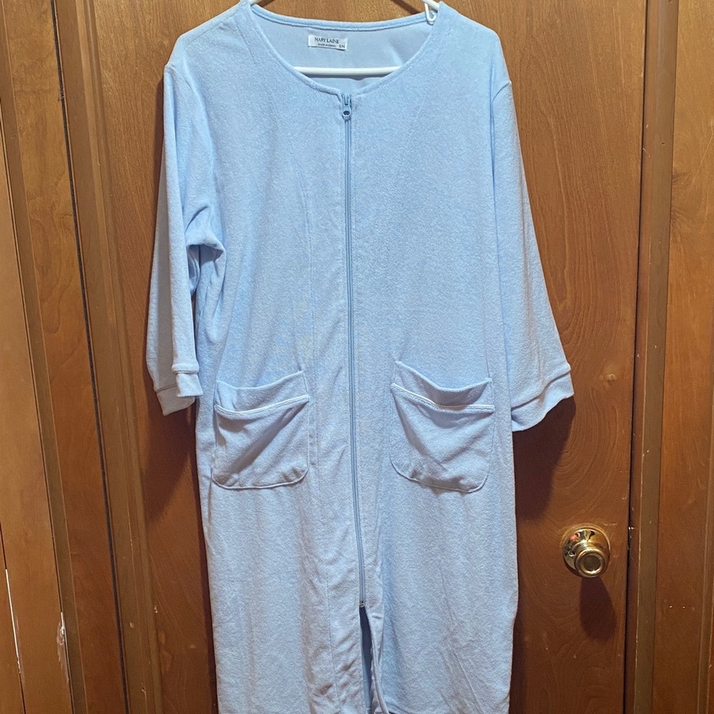 Light Blue Zip-Up Oversized Robe with Pockets NWT Cottagecore Comfy